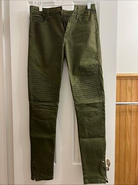 Women's Olive Green Skinny Moto Jeans